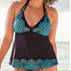 Black and Teal Women's Swim Top